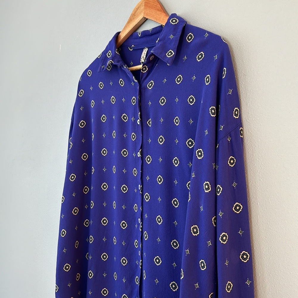 Free People Intimately • Blue Purple Button Down Long Sleeve Top Size XS - Picture 9 of 17